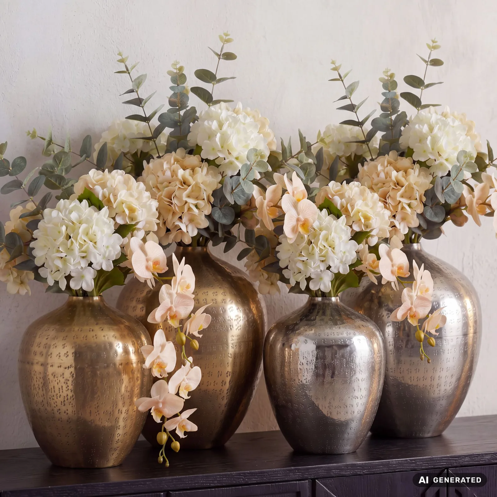 FineBuy Tischvase 2er Set Aluminium Dekovase rund, Silber