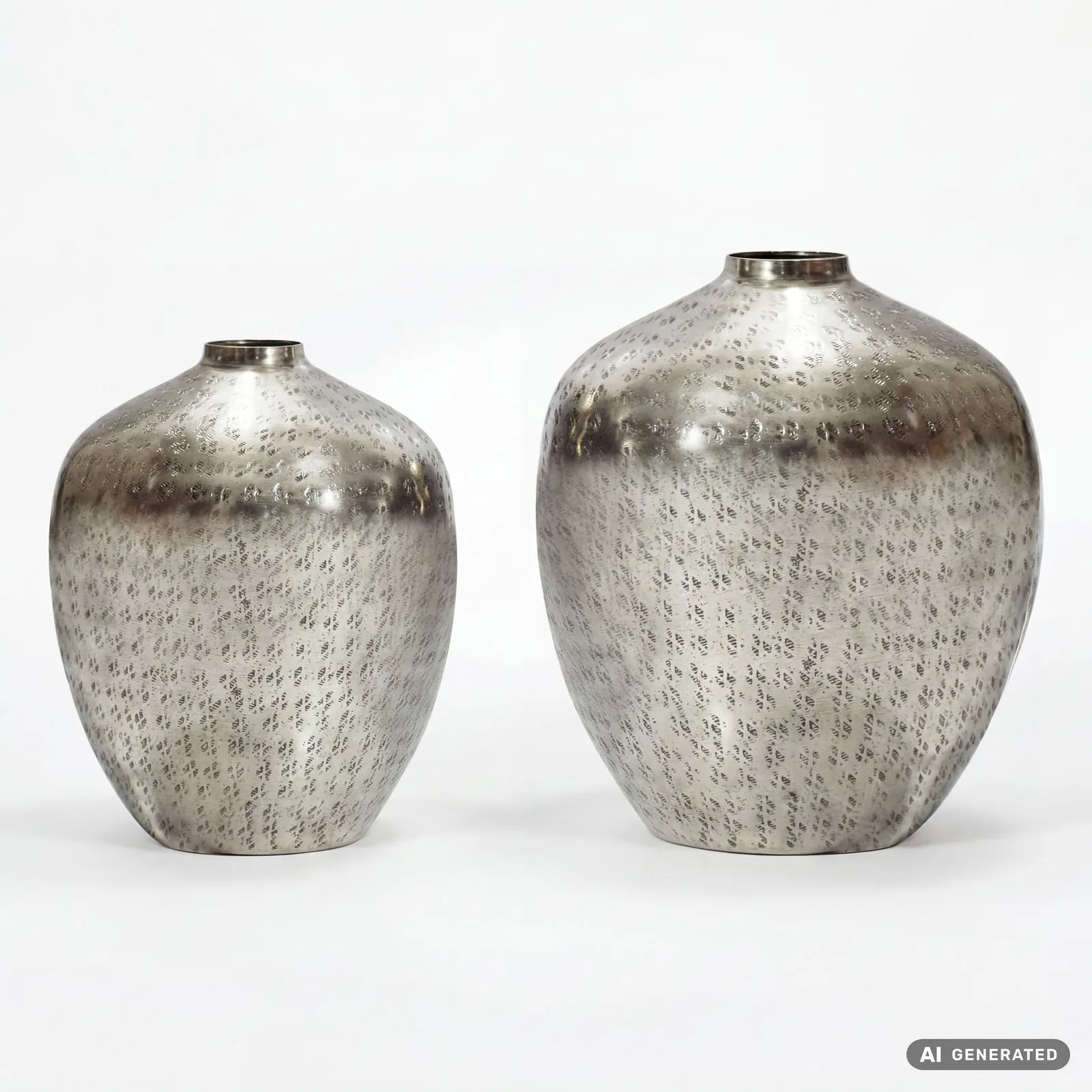 FineBuy Tischvase 2er Set Aluminium Dekovase rund, Silber