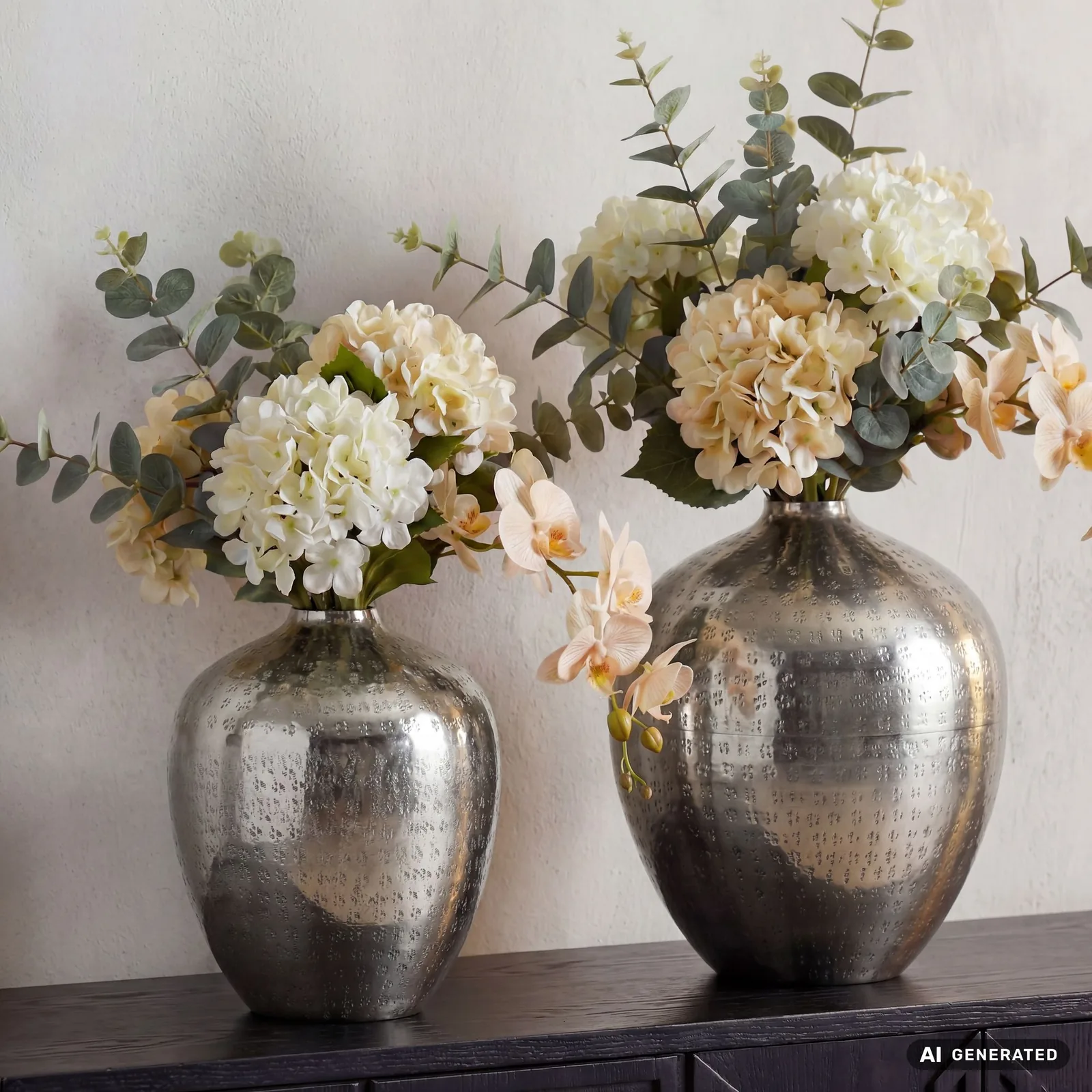 FineBuy Tischvase 2er Set Aluminium Dekovase rund, Silber