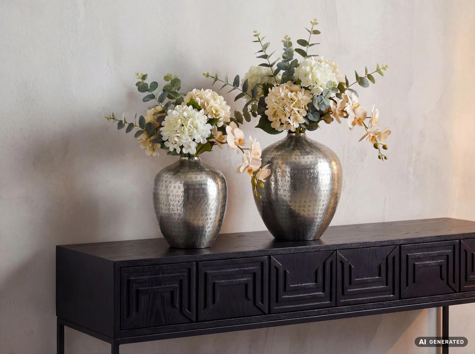 FineBuy Tischvase 2er Set Aluminium Dekovase rund, Silber