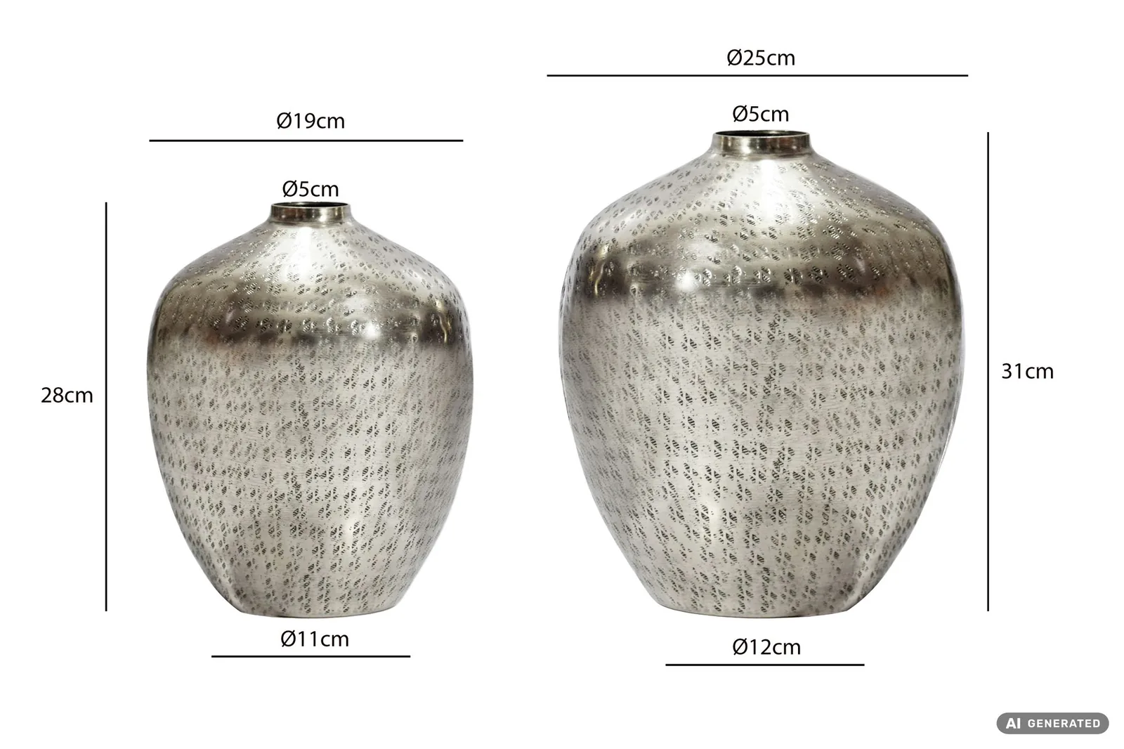 FineBuy Tischvase 2er Set Aluminium Dekovase rund, Silber