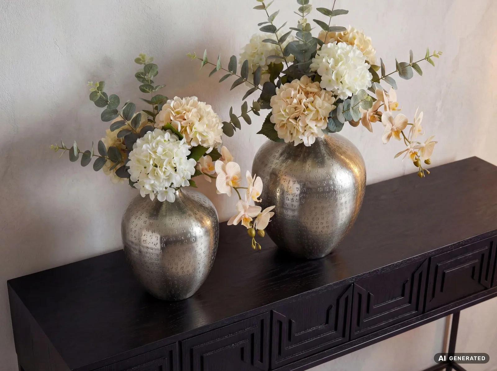 FineBuy Tischvase 2er Set Aluminium Dekovase rund, Silber