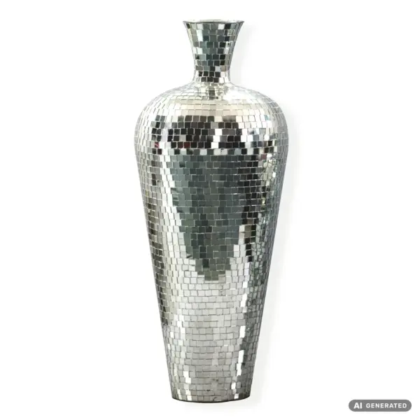 FineBuy Bodenvase Aluminium Silber Blumenvase Groß – für Trockenblumen