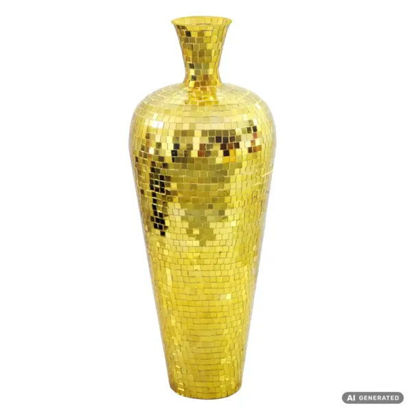 FineBuy Bodenvase Aluminium Gold Blumenvase Groß – für Trockenblumen