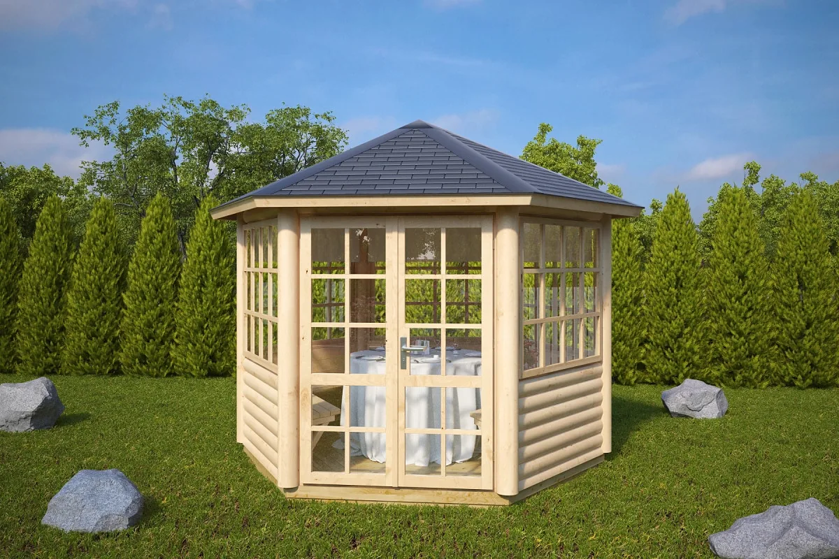6-Eck-Gartenpavillon “Seattle” 3x3m aus Holz, 3 × 3 m