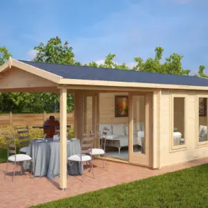 Gartenhaus mit Vordach “Eva E” 7x3m aus Holz, 7 × 3 m