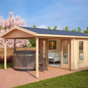 Gartenhaus mit Vordach “Nora E” 3x6m aus Holz, 3 × 6 m