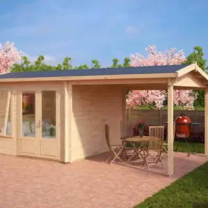 Gartenhaus mit Vordach “Nora D” 6x3m aus Holz, 6 × 3 m