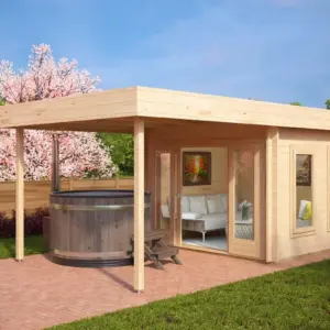 Modernes Gartenhaus mit Sonnendach „Lucas E“ 6x3m aus Holz, 6 × 3 m