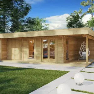 Großes Gartenhaus “Hansa Lounge XXL” 8x5m | Luxus-Gartenhaus mit Terrasse | Modernes Gartenhaus mit 5x8m Außenmaß und Anbau
