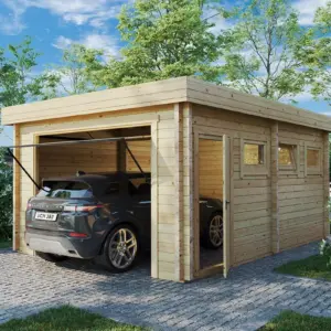 Fertiggarage mit Schwingtor “Deluxe C” 4x6m aus Holz, 4 × 6 m