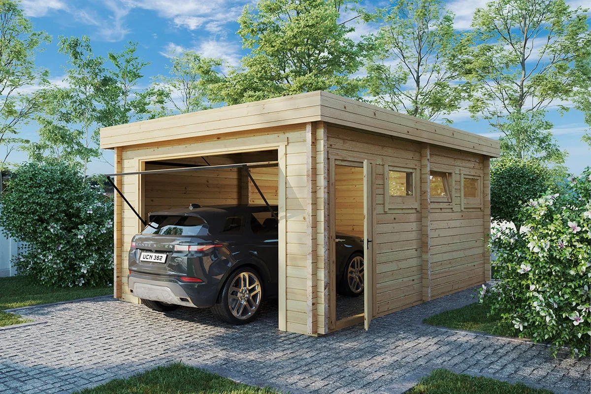 Fertiggarage mit Schwingtor “Deluxe C” 4x6m aus Holz, 4 × 6 m