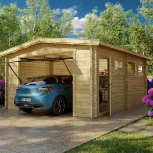 Große Fertiggarage mit Schwingtor “Deluxe B” 4x5m aus Holz, 4 × 5 m