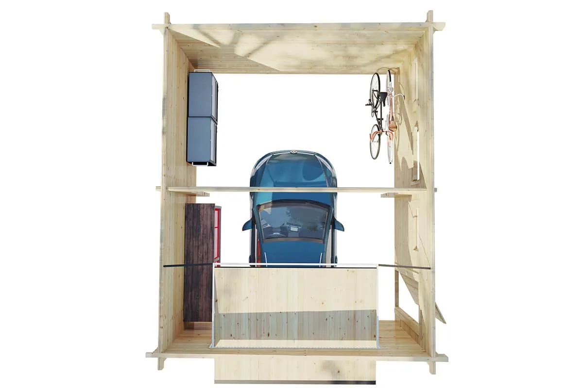 Fertiggarage mit Schwingtor “Deluxe D” 5x6m aus Holz, 5 × 6 m