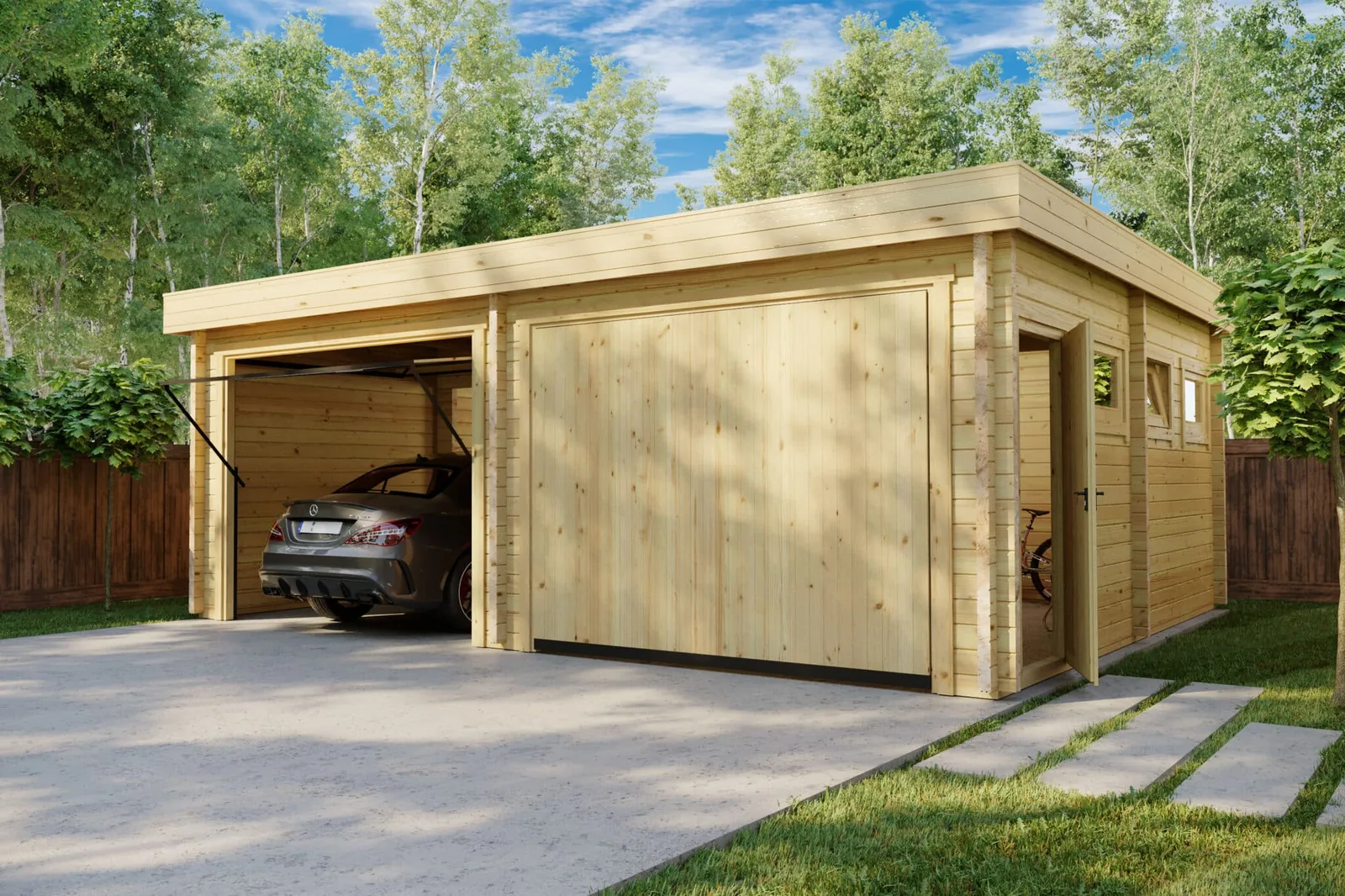 Doppelgarage mit Schwingtor “Deluxe F” 7x6m aus Holz, 7 × 6 m