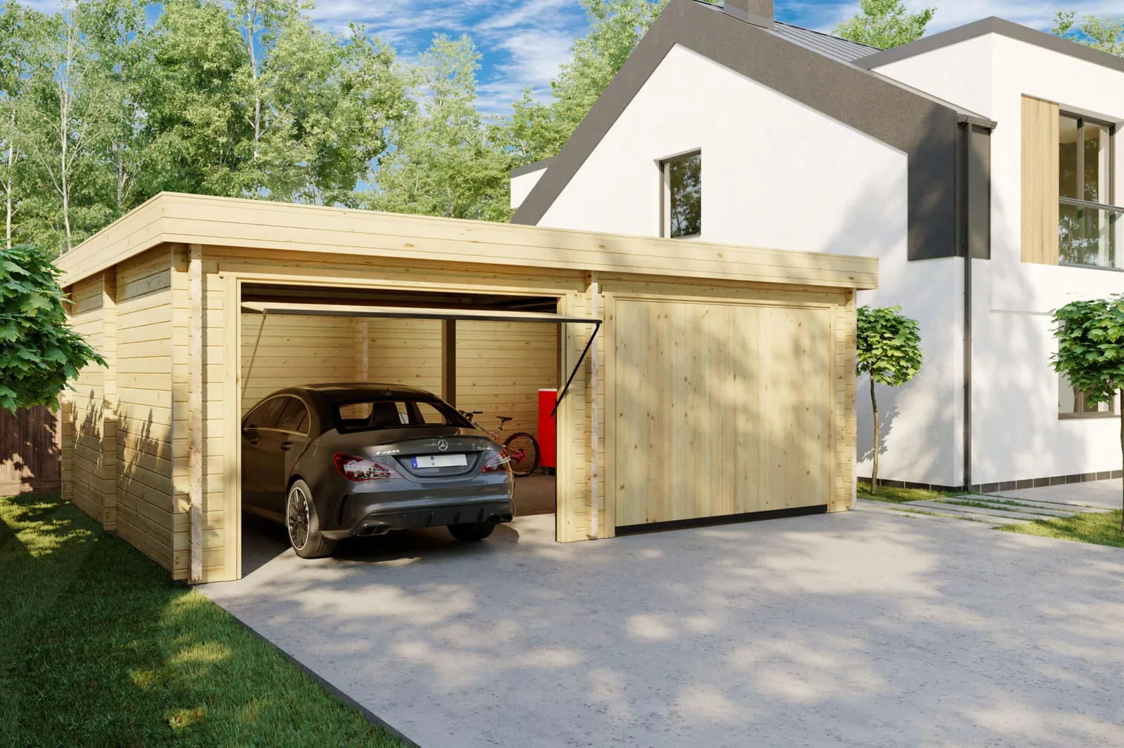 Doppelgarage mit Schwingtor “Deluxe F” 7x6m aus Holz, 7 × 6 m