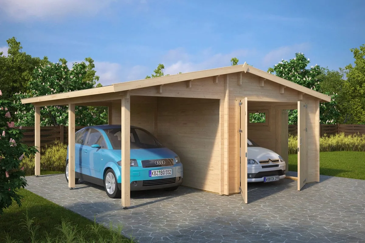 Garage mit Carport “Hansa G” 6x6m aus Holz, 6 × 6 m