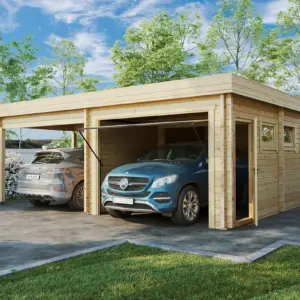 Holzgarage mit Carport “Deluxe H” 7x6m, 7 × 6 m