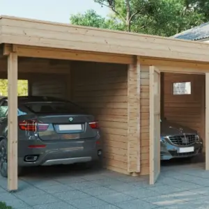Fertiggarage mit Carport “Hansa H” 6x6m aus Holz, 6 × 6 m