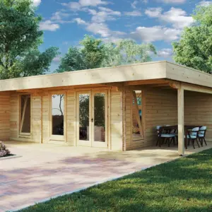 Großes Gartenhaus “Hansa Lounge XXL” 8x5m | Großes Gartenhaus mit 5x8m Außenmaß | XXL-Gartenhaus mit Terrasse