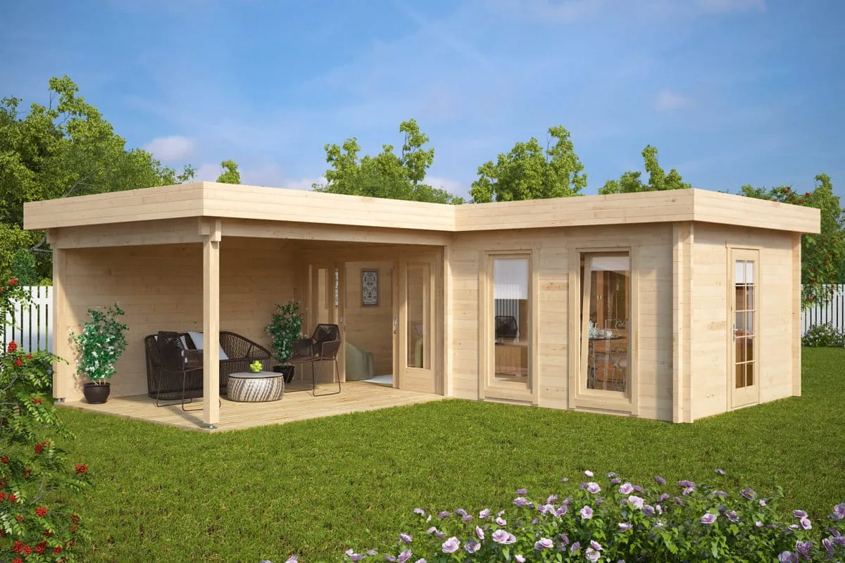 Eck-Gartenhaus “Hansa Deluxe A” 7x7m aus Holz, 7 × 7 m