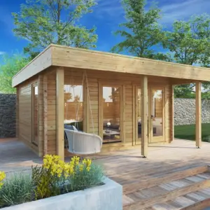 Gartenhaus mit Vordach “Ian E” 5x4m aus Holz, 5 × 4 m