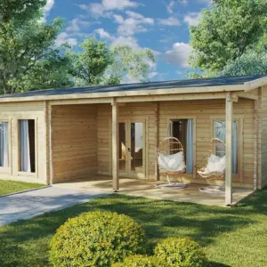 Blockhaus mit drei Schlafzimmern “Hansa Holiday D” 9x8m aus Holz, 9 × 8 m