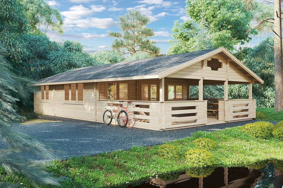 Blockhaus mit zwei Schlafzimmern “Holiday F” 8x13m, 8 × 13 m