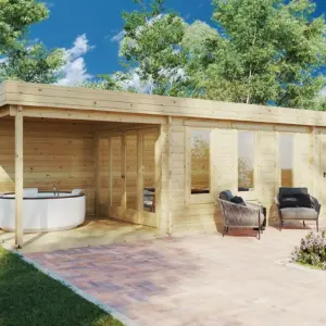 Gartenhaus mit Schuppen und Terrasse “Super Jacob E” 9x4m aus Holz, 9 × 4 m