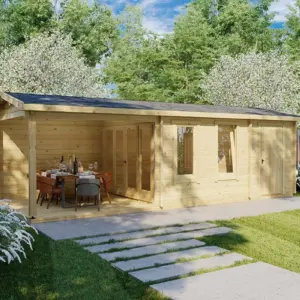 Gartenhaus mit Terrasse & Schuppen “Super Nora E” 8x4m, 8 × 4 m