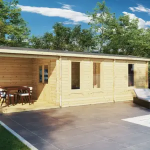 Kleines Blockhaus “Hansa Holiday Camping” 9x4m aus Holz, 9 × 4 m