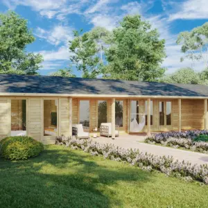 Großes Blockhaus mit 3 Schlafzimmern “Holiday L” 18x7m aus Holz, 18 × 7 m