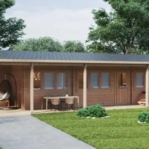 Blockhaus mit 2 Schlafzimmern und Terrasse “Edward” 13x6m, 13 × 6 m