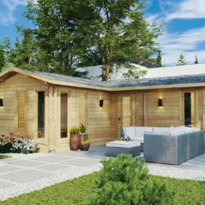 Eck-Blockhaus mit Schlafzimmer “Devon 1” 8x8m, 8 × 8 m