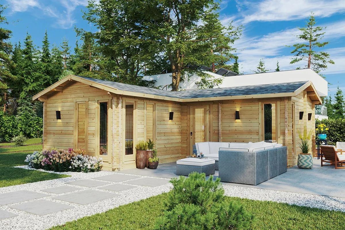 Eck-Blockhaus mit Schlafzimmer “Devon 1” 8x8m, 8 × 8 m