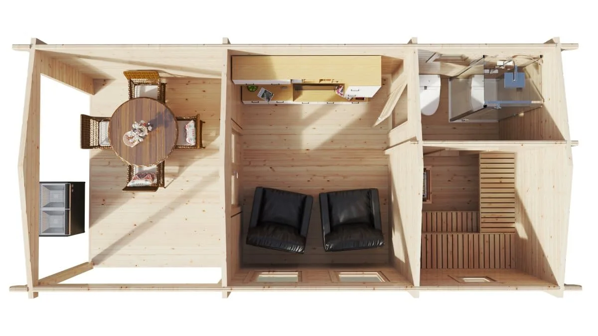 Garten-Saunahaus “Nora” 8x3m aus Holz, 8 × 3 m