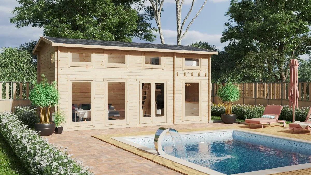 Blockbohlenhaus mit Schlafboden “Schweden B XL” 7x4m aus Holz, 7 × 4 m