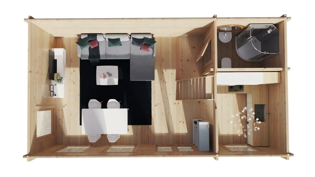 Blockbohlenhaus mit Schlafboden “Schweden B XL” 7x4m aus Holz, 7 × 4 m