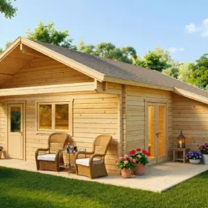 Blockhaus mit Schlafboden “Dallas” 7x7m aus Holz, 7 × 7 m