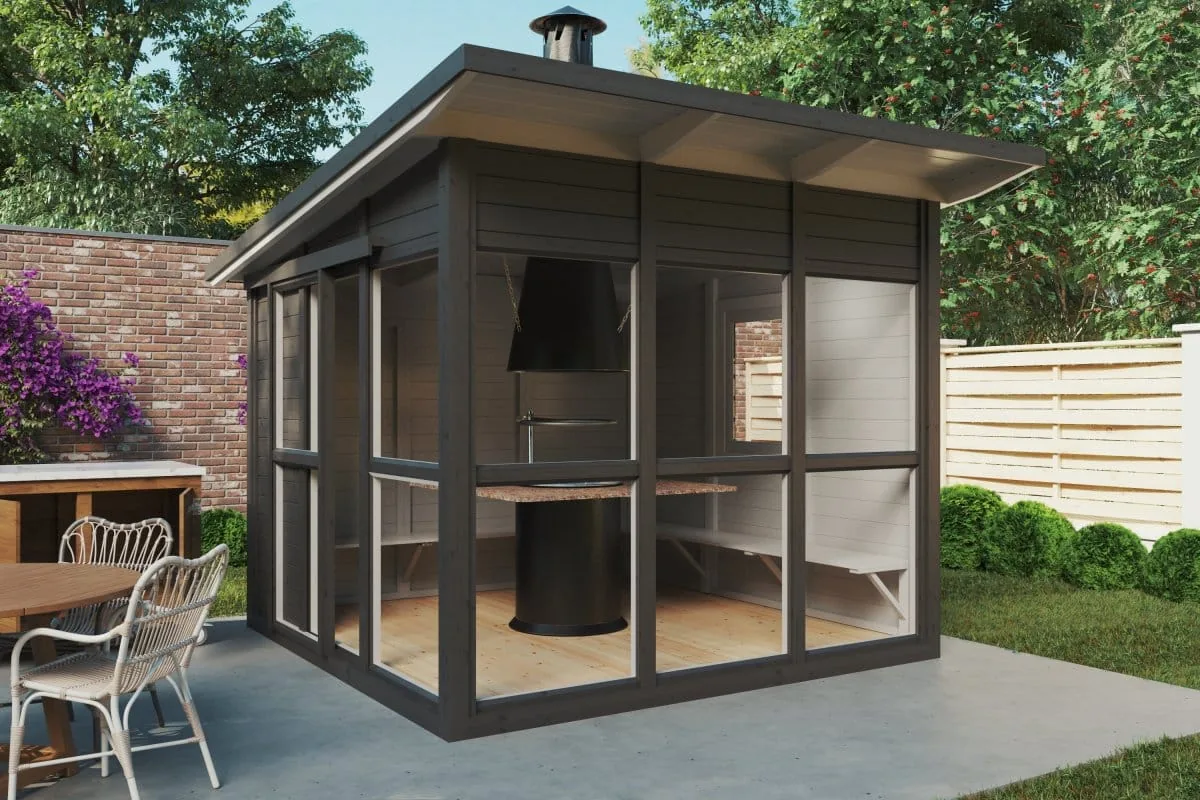 Moderner Grillpavillon “Noah” 3x3m aus Holz, 3 × 3 m