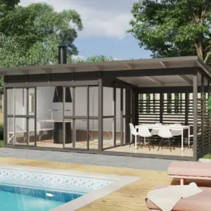 Großer Grillpavillon mit Terrasse “Elias XL” 7x4m aus Holz, 7 × 4 m