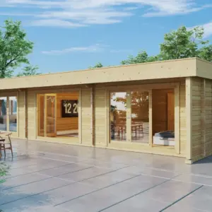 Blockhaus mit zwei Schlafzimmern “Holiday S1” 12x7m aus Holz, 12 × 7 m