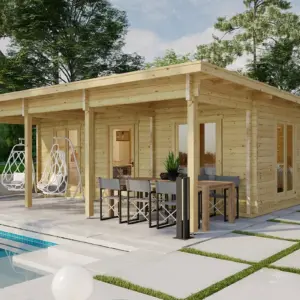 Blockhaus mit zwei Schlafzimmern “Holiday R” 8x8m aus Holz, 8 × 8 m