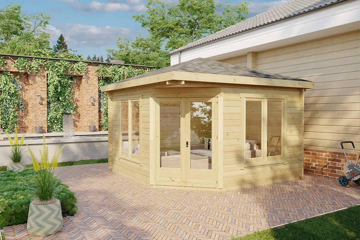 Eck-Gartenhaus “Fargo C” 4x4m aus Holz, 4 × 4 m