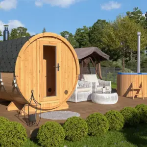 Fasssauna „Standard“ 2x3m aus Holz, 2 × 3 m