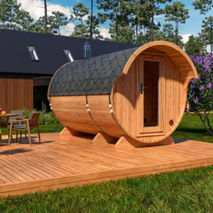 Fasssauna mit Vorraum- “Standard” 3x2m aus Holz, 3 × 2 m