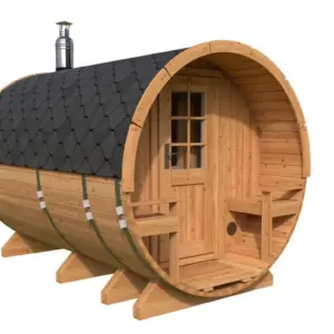 Fasssauna „Standard“ mit Terrasse 3x2m aus Holz, 3 × 2 m