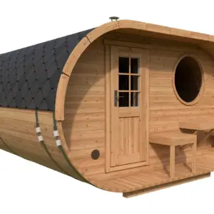 Großes Fasssauna Oval „Deluxe“ 4x4m aus Holz, 4 × 4 m