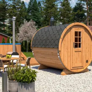 Kleine Fasssauna 2x3m aus Holz, 2 × 3 m