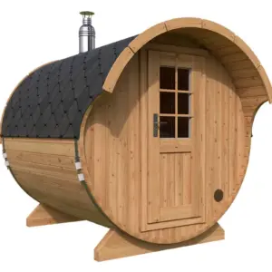 Kleine Fasssauna mit Vordach 2x3m aus Holz, 2 × 3 m